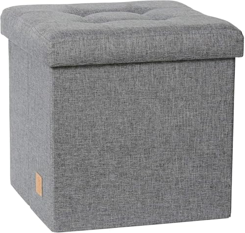 LOVE IT STORE IT Premium - Taburete con almacenamiento - Tela de lino de - Reforzado con madera - Cómodo y extra estable - Gris - 38x38x38 cm