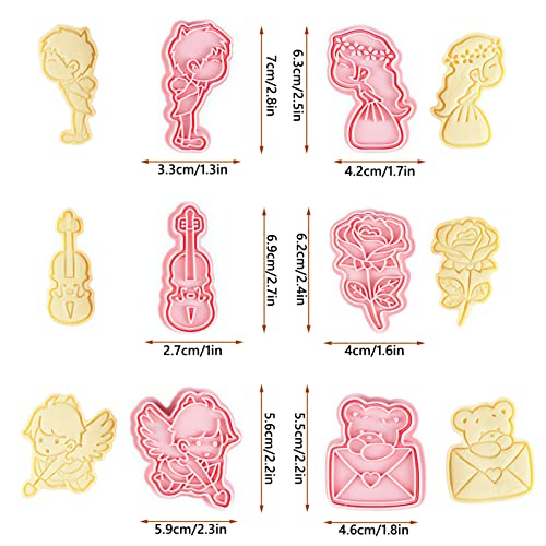 Valentine's Cookie Cutters With Plunger Stamps Set, 6Pcs 3D Cartoon Pressable Embossing Cutters, Wedding Cookie Cutters Set Romantic Proposal Cookie Cutters For Party Baking Decoration #TOP3