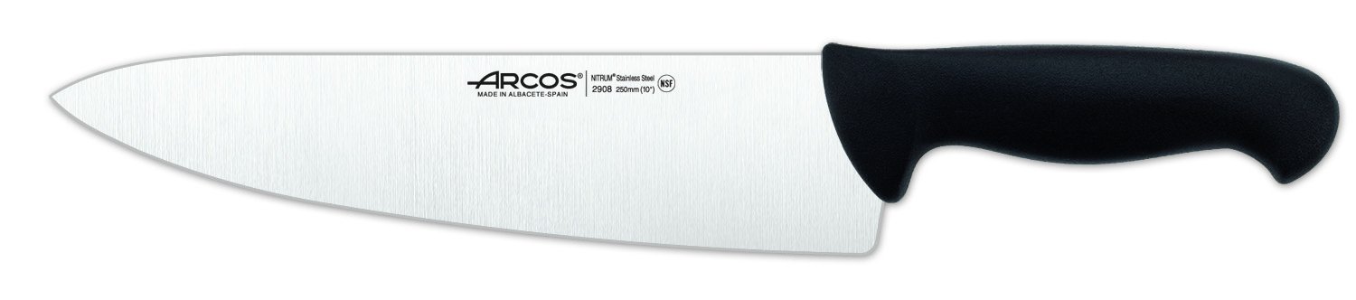 ArcosChef Knife 10 Inch Nitrum Stainless Steel and 250 mm Blade,Professional Multipurpose Cooking Knife, Ergonomic Polypropylene Handle,Series 2900, Color Black