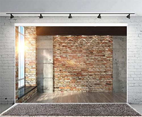 Leyiyi 12x8ft Photography Background Modern Room Interior Backdrop Vintage Brick Wall Window Sunlight Wooden Floor Cement Marble Study Inside Bedroom Living Room Corner Photo Portrait Studio Prop