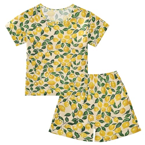 ALAZA Lemon Leaf Fruit Pajamas Short Sleeve 2 Piece Sleepwear Top and Bottom Pajama Set Unisex