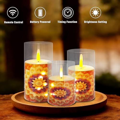 Velas de cristal sin llama con flores de mandala para decorar tu salón en cenas románticas 2