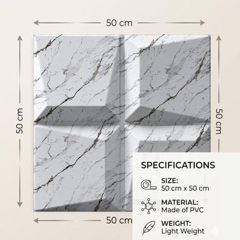 Image of Kayra Decor 3D PVC Wall Panels for Bedroom & Living Room | Cube Design | Imperial White Color | 19.7 x 19.7 Inch | Pack of 40 | 107.6 Sq Ft