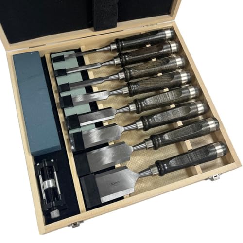 Klivex 木工用ノミツール 専門セットには両面砥石修正ストーンビットが含まれています 無垢材用??ノミ 高耐久 切れ味 プロ仕様の木工ツールセット ブナ/ブラックウォールナット DIY 彫刻ナイフ 6/8PCS (ブラックウォールナット材ハンドルチゼル