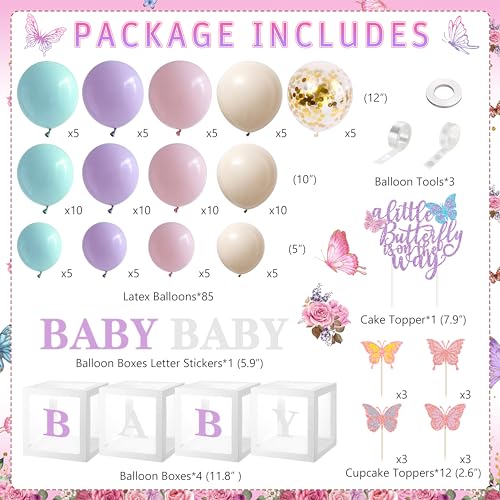 Image of TREWAVE Butterfly Baby Shower Decorations for Girls A Little Butterfly Is On The Way Party Backdrop Butterfly Cake Toppers Stickers Pink Purple Balloons Baby Boxes for Girl Birthday Baby Shower Decor
