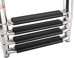 Stainless Steel 4 Step Telescoping Boat Ladder, Drop Down Boarding Ladder with Retaining Strap for Boat Yacht Marine