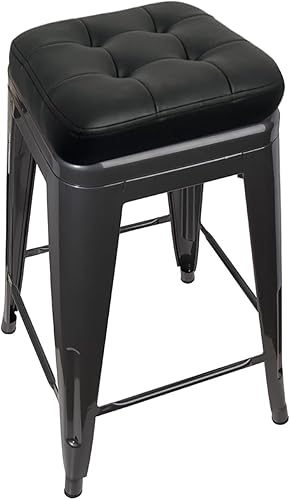 Miniatura 66 de GIA Taburete de mostrador sin respaldo de 24 pulgadas, cantidad de 4, bronce con asiento de madera clara Negro -,Café,Gris,gris, (Gun