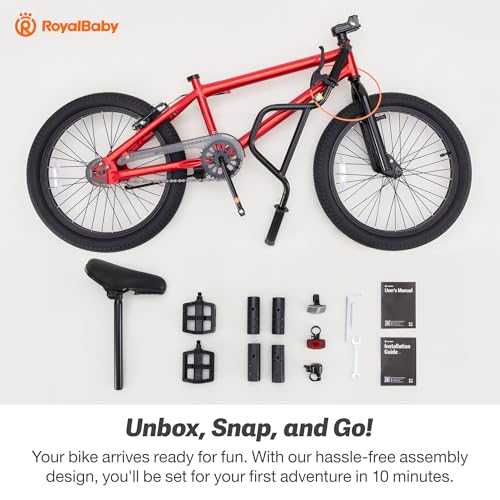 Image of RoyalBaby Kids BMX Bike 20 24 Inch, Professional Aluminum (Silver) or Sturdy Steel (Red /Black), Freestyle Street Bicycle for Beginners & Advanced Riders, Easy Assembly