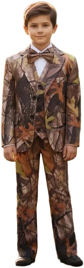 HBDesign Flat Collar Boys Dress Camouflage Suits (Jacket+Vest+Pants+Tie/Bowtie)