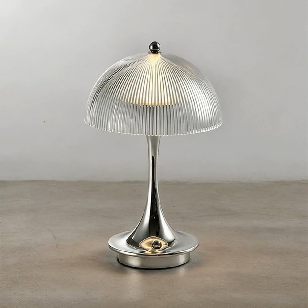 AoLa Mushroom Table Lamp Cordless Rechargeable LED Dimmable Touch Control USB Rechargeable Battery-Powered Cordless Nightstand Lamp Mushroom Lamp for Bedroom or Dining Table,Chrome