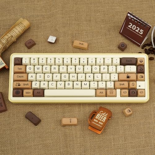 Image of Cute Keycaps Coffee Cat Brown PBT 130 Keys Key Cap for Cherry MX