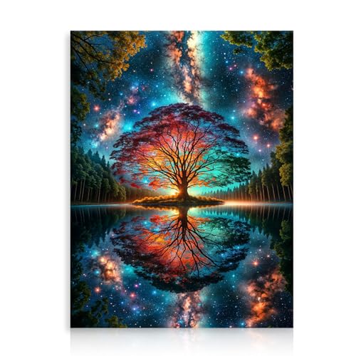 Dazzlewall Œuvre Murale Abstraite de l'Arbre de Vie, Reproduction Colorée d'une Peinture de Forêt Fantastique pour la Décoration de Chambre ou Salon 30x40...
