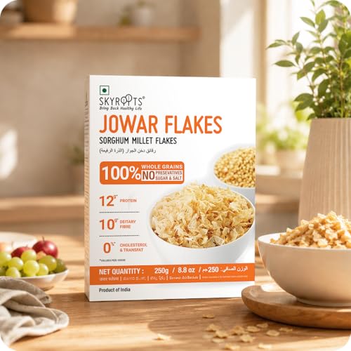 Image of SkyRoots Jowar Flakes & Bajra Flakes Combo 500g - Millet Cereal | Healthy Breakfast Cereal | No Added Sugar | High Fiber | Sorghum Flakes | Pearl Millet Flakes | Ready to Eat Snack | Pack of 2 ( Each 250g)