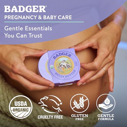 Image of Badger Organic Belly Butter, Cocoa Butter & Coconut, 2 oz Tin | Stretch Mark Cream for Pregnant Belly, Rich Hypoallergenic Body Butter for Women, Pregnancy stretch mark cream