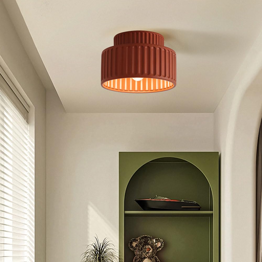 STUIJKVSZ Japanese Wabi-Sabi Resin Ceiling Light - Semi Flush Mount Fixture for Entryway, Hallway, Studio, Restaurant, Hotel, Porch, Balcony Elegant Modern Design (Red)