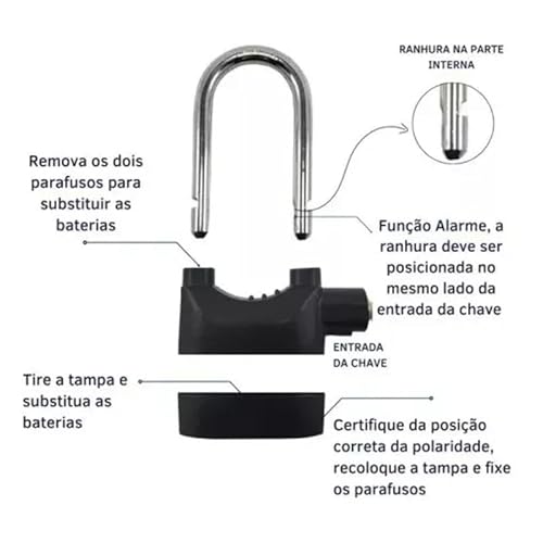 Cadeado de Segurança com Alarme Sonoro 110dB, À Prova d'Água, Proteção Antifurto para Bikes, Motos,