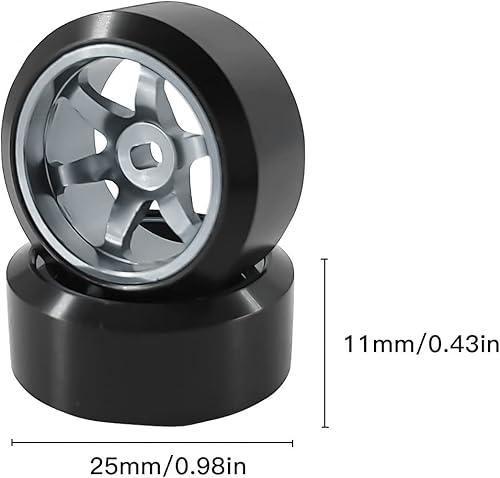 Miniatura 7 de Llantas de rueda de 6 radios y neumáticos de deriva de coche RC para 128 RC Hobby modelo, 2 N+2* W 4 llantas de aleación de aluminio de 0.787 in