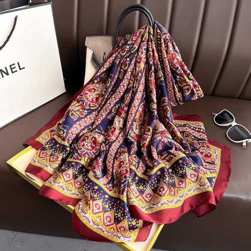 Image of ZDMHSH Fashion Scarves Scarf 100% Silk Feeling Scarf Silk Like Scarves Long Lightweight Sunscreen Shawls for Women