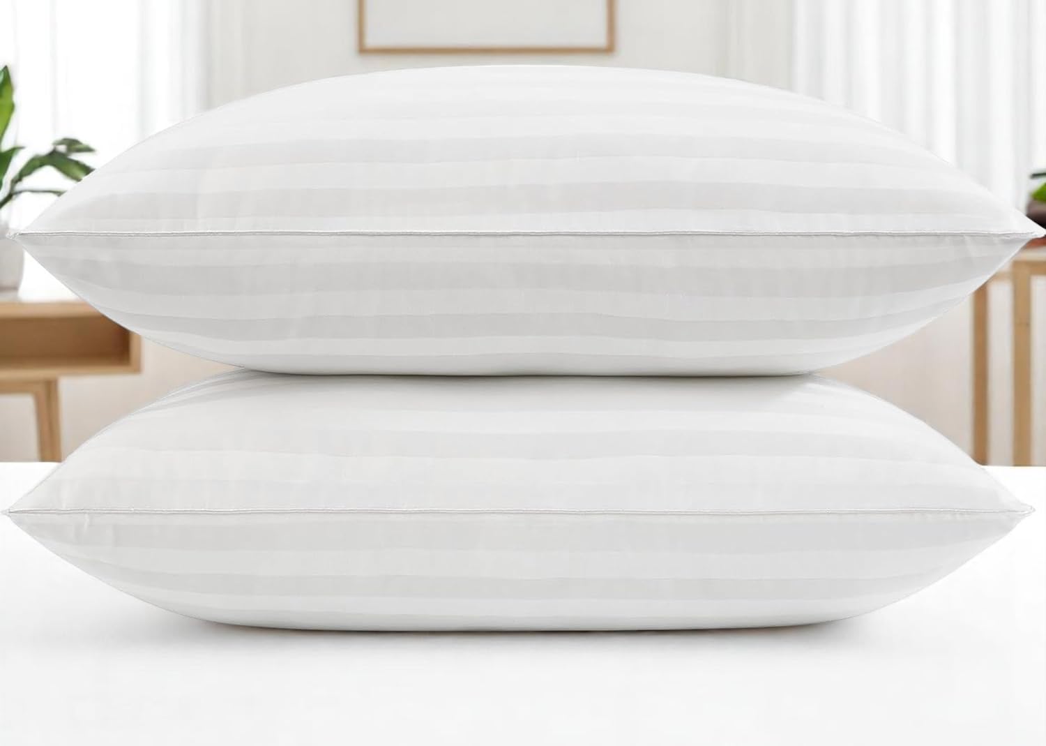 Shadowkart Reliance Fiber Filled Extra Super Soft and Fluffy White Pillows | Fiber Sleeping Pillow Polyster Fabric | Stripe White | Reliance Fiber | Pack of 2 (27 x 17 Inches)-image-2