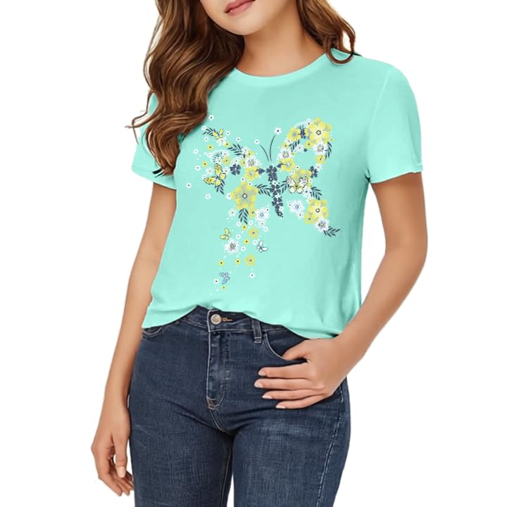 Girls Floral Butterfly Music Graphic T-Shirt, Sizes 4-18