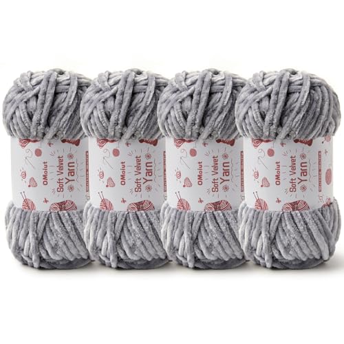 Image of 4x100g Fluffy Velvet Chenille Yarn for Crocheting and Knitting, 4x80m (87.5yd) Baby Yarn for Crocheting Soft, Crochet Chunky Yarns Amigurumi Yarns (4 Grayish)