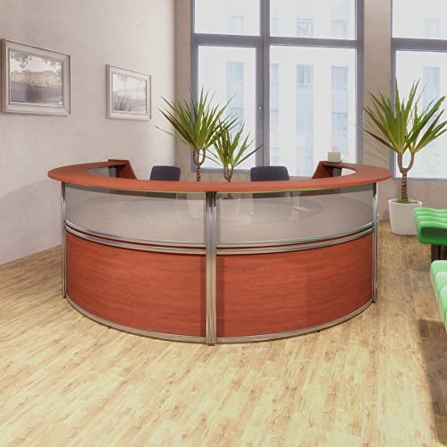 Romig Marque Plexi Single-Unit Reception Curved Desk Workstation “72W x 32D” - Cherry - Thumbnail 2