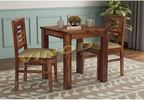 Image of Solid Wooden Sheesham Wood 2 Seater Dining Table Set with 2 Chair for Dining Room Wooden Dining Chairs Set of 2 Living Room Furniture (Teak Finish)