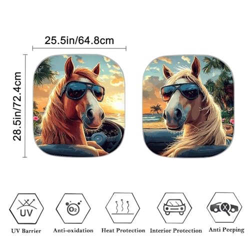 Image of Funny Horse Car Sun Shade for Windshield 2 Pack Sun Shield for Front Window Blocks UV Rays Easy to Install Car Interior Accessories Sun Protection for Cars Truck SUV
