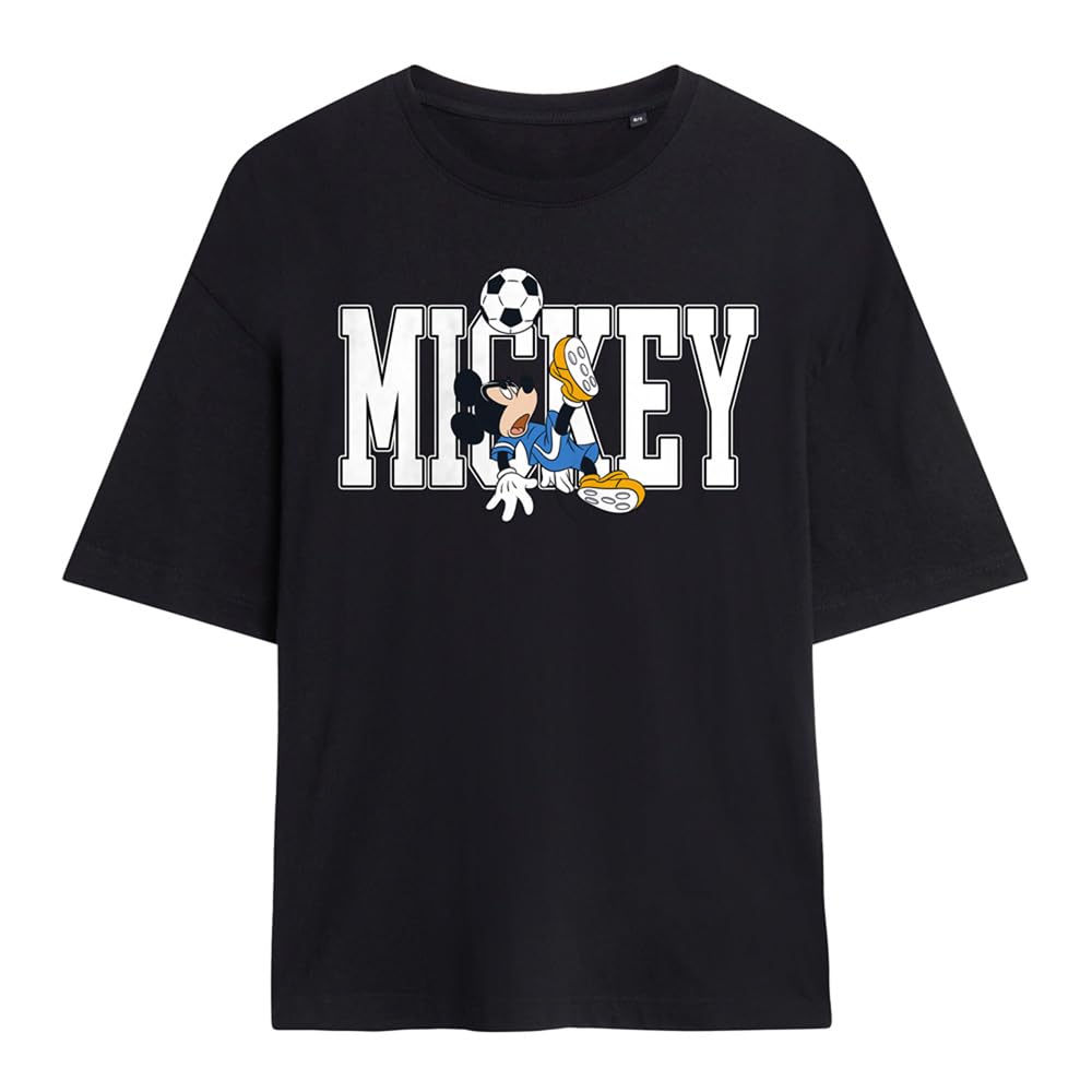 Disney Mickey Mouse Football Kick Ladies Oversized T Shirt, Black, XX-Large