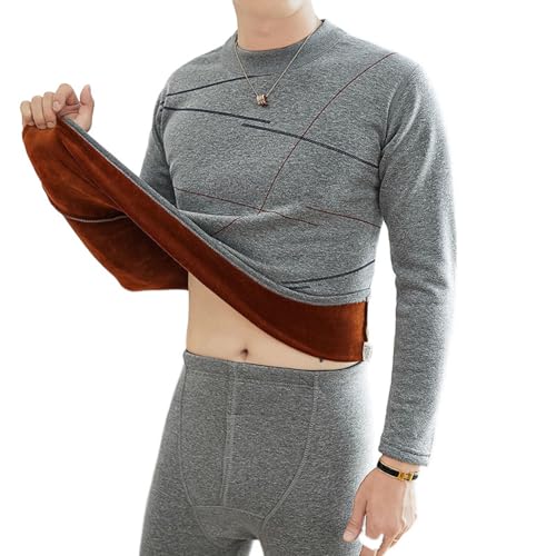 Ogvfunv Long Johns Thermal Underwear for Men Soft Fleece Lined Base Layer Cold Weather Top Bottom Set,Gray,XXL