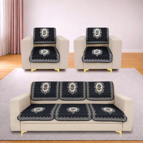 Image of Homerz Premium 'Maharaja Paradise Series' Sofa Cover | Net Fabric Sofa Cover | Washable, Anti-Dust Backed & Wrinkle Resistant Cover (Regal Flower, 5 (3+1+1) Seater, Seat Cover with Backrest)
