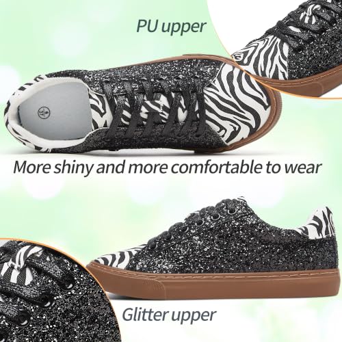 Image of AISFAES Glitter Sparkly Low Top Sequins Lace Up Tennis Shoes Comfort Bling Fashion Shiny Walking Shoes