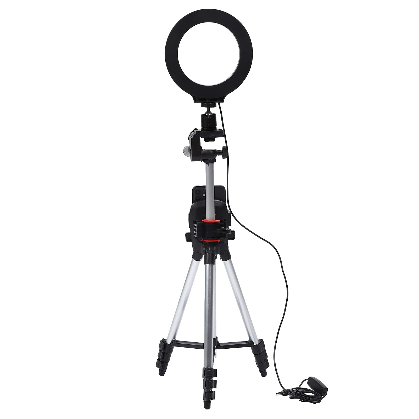 Anello Luminoso a LED Dimmerabile con Treppiedi per Studio Video di Trucco, Lega di Alluminio, Diametro Anello di 6,2 Pollici, Alimentato Tramite USB per Lampada da Scrivania o da Terra