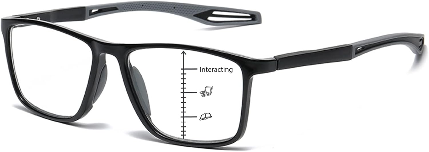 K.LAVER Photochromic Progressive Multifocus Reading Glasses Blue Light Blocking Multifocal Readers Spring Hinge Sunglasses