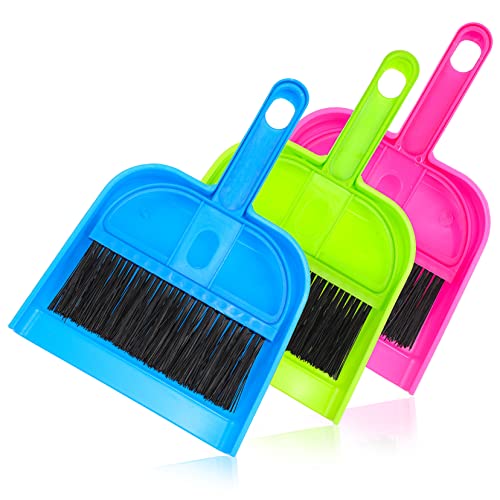 Yardenfun 3Sets Mini Dustpan and Broom Hand Broom and Dustpan Cleaning Tools for Desktop and Pet Cages for Narrow Spaces Bristles for Dirt Removal