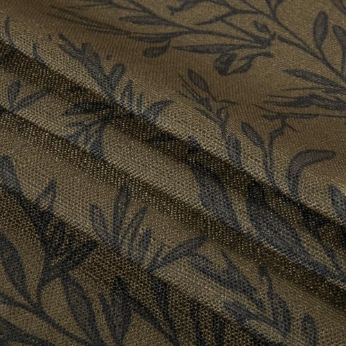 Image of TWOPAGES Pinch Pleat Leaf Print Cafe Curtains, Bronze, 42W x 36L