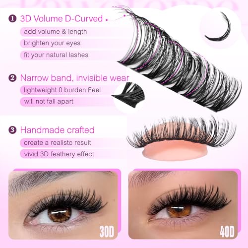 Image of Pawotence Lash Clusters 480pcs Individual Lashes 30D 40D Cluster Eyelash Extensions 11-16mm Eyelash Clusters Lash Extensions for Self Application (30D&40D, 0.07D, 11-16mm Value Pack)