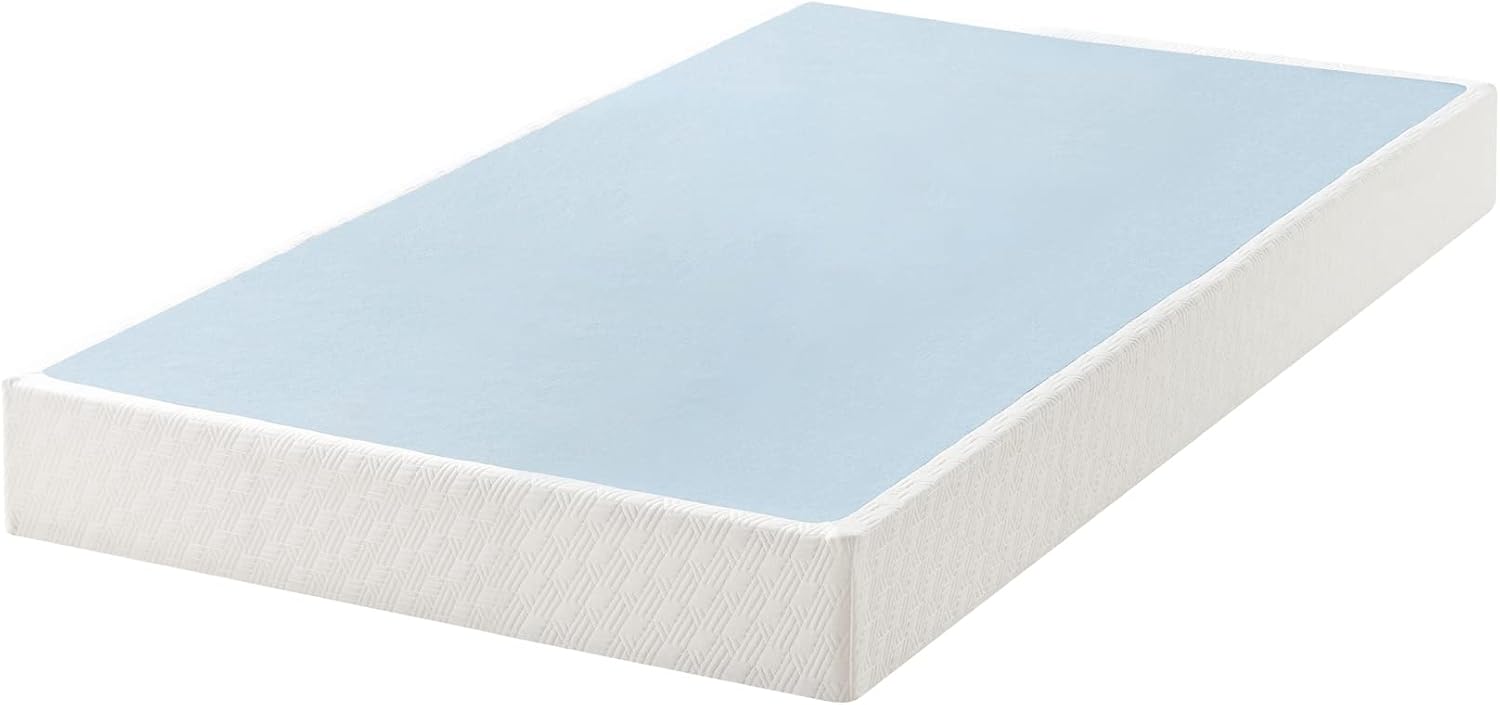 MELLOW 7.5 Inch Metal Box Spring Mattress Foundation with Wood Slats and Fabric Cover, King, White
