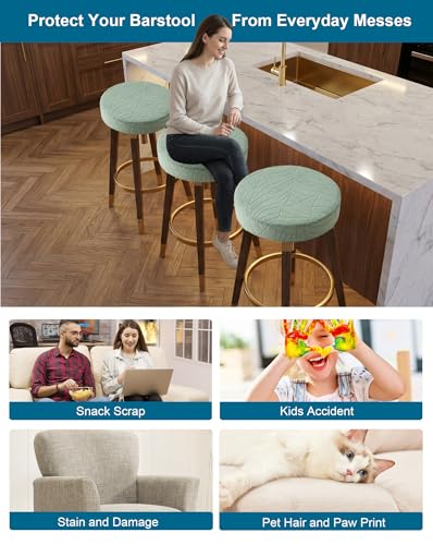 Image of CRFATOP 4 Pack Waterproof Bar Stool Covers Round Seat Slipcover,L,Green | 15-18 In Stretch Counter Cushion Protector, Washable, Pet Friendly, for Bar Kitchen Living Room Decor, No Cushion or Pad