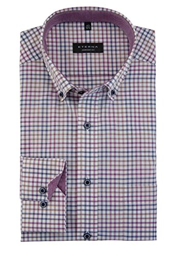 Eterna Comfort Fit Langarm Weinrot Kariert mit