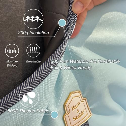 Image of BARN & STABLE 600Denier 3000mm /3000mvp Super Waterproof & Breathable Horse Blankets for Winter with 200g Fill