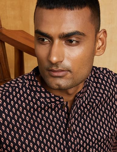 Image of Amazon Brand - Symbol Cotton Screen Print Regular Men's Smart Length Kurta