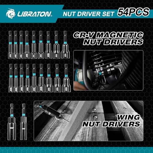 Libraton 915117 54Pcs Magnetic Nut Driver Set, Impact Drill Driver Bit 1/4", Metric & Sae Nut Driver For Impact Drill, Socket Adapters, Screwdriver Bits thumb #2