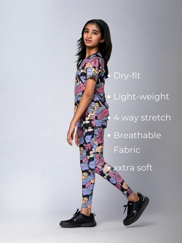 Image of Girl's Activewear Workout Set 2 Piece Athletic Sets Dry Fit Printed Tees And Leggings Yoga Running Dance 4-14Y