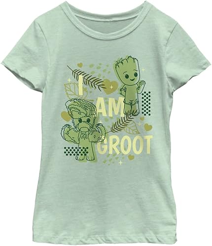 Marvel Cutesy Groot Girls Short Sleeve Tee Shirt, Mint, Medium