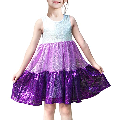 Sunny Fashion Girls Dress Silver Brown Shiny Glitter Sequin Color Block Sleeveless