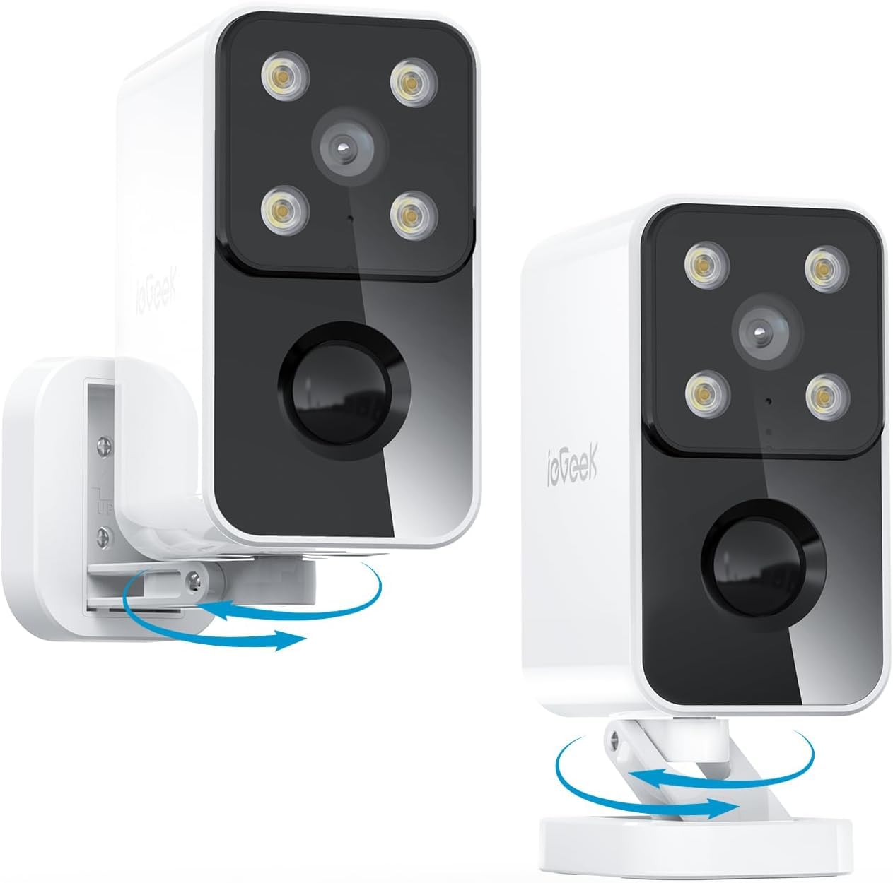 ieGeek 180 Degree Rotation Wireless Outdoor Wi-Fi Camera, Internal Battery Camera with Color Night Vision, PIR Motion Detection, Alarm, 2-Way Audio, S3 White 2 Pieces