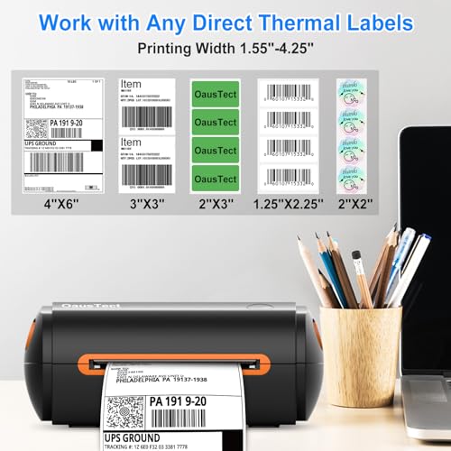 Image of OausTect USB Thermal Label Printer, 1.57 inch - 4.3 inch Width Thermal Label for Shipping, Barcode, Receipts, Stickers, 150mm /sec High Speed Desktop Printer Compatible Windows, MAC