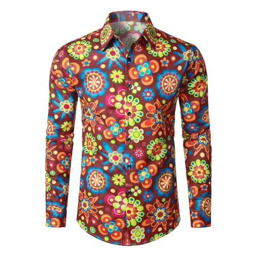 RUMAOZIA Camisa colorida para hombre de manga larga hippies de