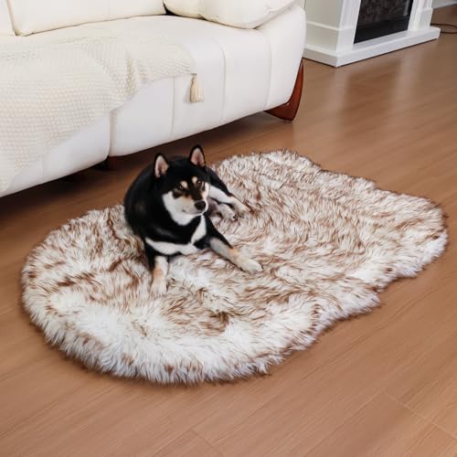 walnest Faux Fur Dog Bed? 50x30 in Memory Foam Dog Bed with Soft Fluffy Machine Washable Faux Fur Cover, Plush Orthopedic for Small, Medium and Large Dogs, Brown and White